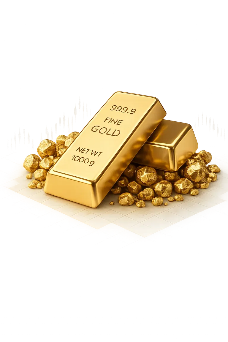 Premium gold bullion bars and nuggets